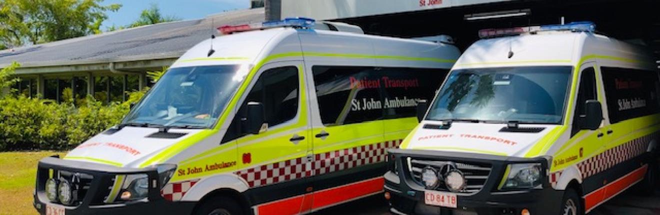Parked ambulances.
