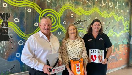 Sobering Up Shelter receiving AED donation.