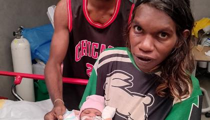 Pictured: Casius, Anastasia and Venice at the St John NT Katherine Ambulance Station temporary Emergency Department.