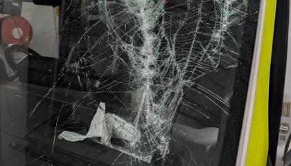 Smashed ambulance windscreen
