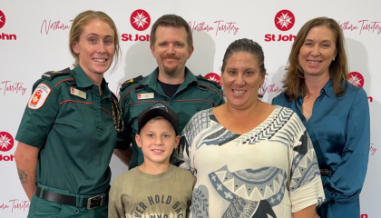 Harrison Grey, Paula Apostoles, Paramedics Ella McCue and John Payne, and CEO Abigail Trewin