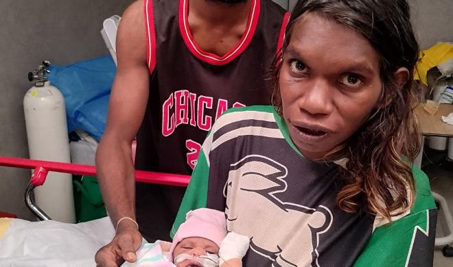 Pictured: Casius, Anastasia and Venice at the St John NT Katherine Ambulance Station temporary Emergency Department.