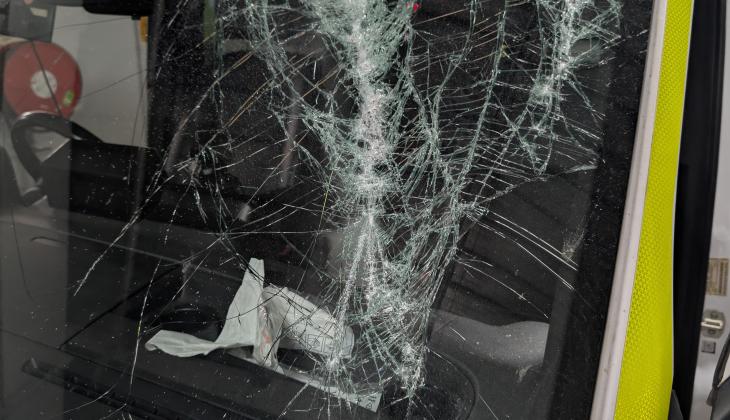 Smashed ambulance windscreen